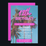 12th birthday invitation Summer Pink Palm tree<br><div class="desc">12th birthday invitations Pink Tropical Palm tree pink</div>