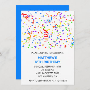 12th birthday invitations Confetti Rainbow Boy