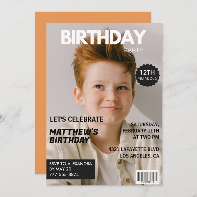 12th birthday invitations for him Magazine Cover (Front/Back)