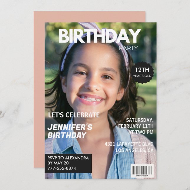 12th birthday invitations Girl Magazine Cover (Front/Back)