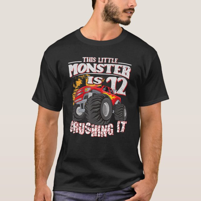12th Birthday Kids This Little Monster Truck T-Shirt (Front)