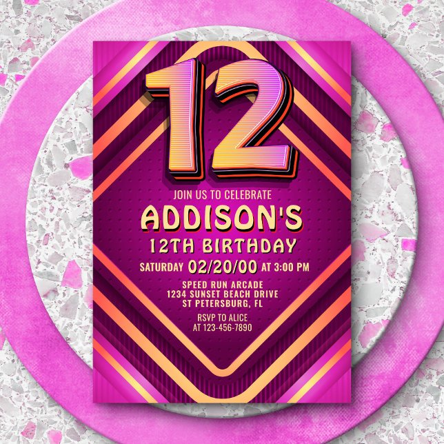 12th Birthday Neon Invitation (Creator Uploaded)