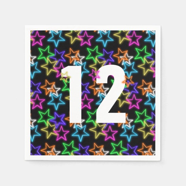 12th Birthday Neon Stars On Black  Napkin (Front)