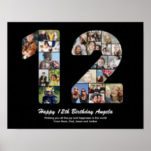 12th Birthday Number 12 Photo Collage Gift Poster
