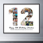 12th Birthday Number 12 Photo Collage Picture Poster<br><div class="desc">Mark twelve years of wonderful memories and adventures with this captivating 12th Birthday Number Photo Collage. This customisable template is the perfect blend of creativity and sentiment, allowing you to create a truly memorable gift for your loved one's special day. Capture the essence of ten incredible years in a single...</div>