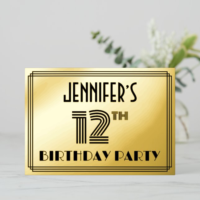 12th Birthday Party — Art Deco Style “12” & Name (Standing Front)