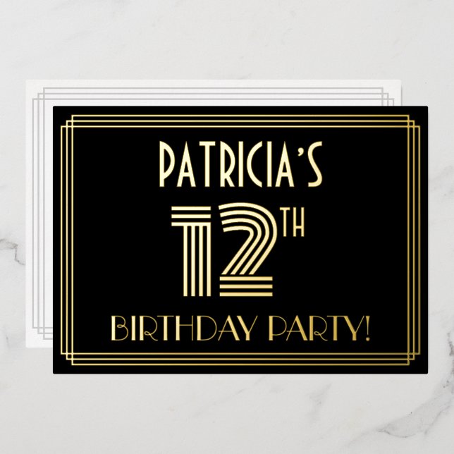 12th Birthday Party — Art Deco Style “12” + Name (Front/Back)