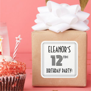 12th Birthday Party: Art Deco Style + Custom Name Square Sticker