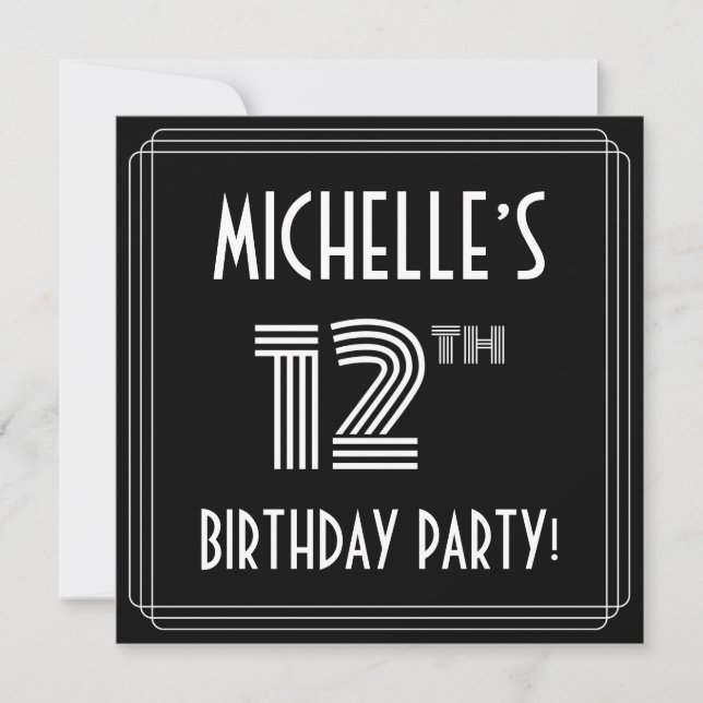 12th Birthday Party: Art Deco Style w/ Custom Name Invitation (Front)