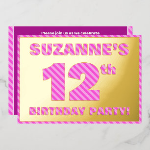 12th Birthday Party — Bold, Fun, Pink Stripes # 12
