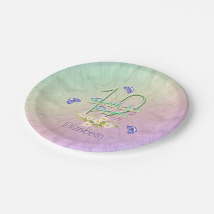 12th Birthday Party Butterflies and Wildflowers Paper Plate