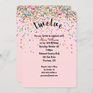 12th Birthday Party confetti Invitation