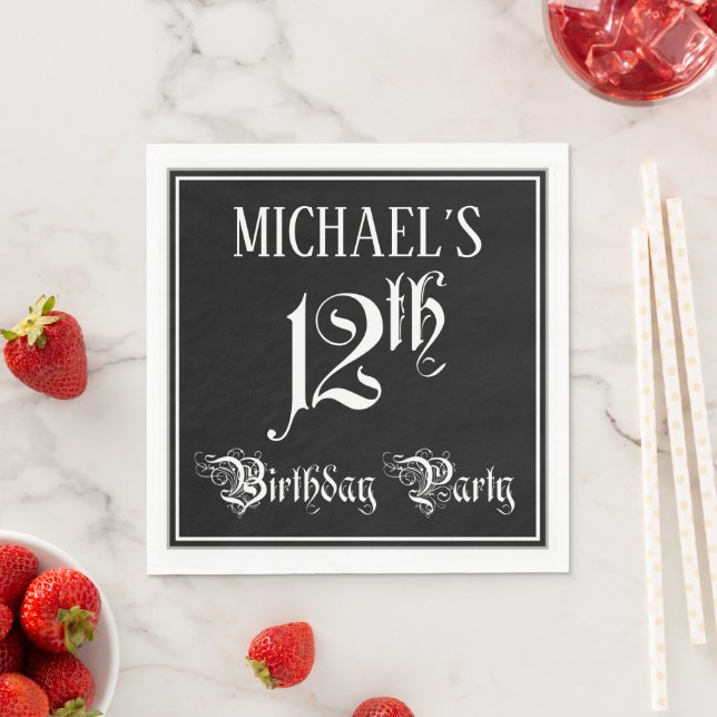12th Birthday Party — Fancy Script + Custom Name Napkin (Insitu)