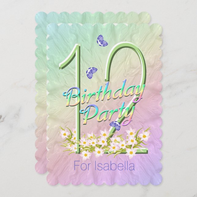 12th Birthday Party Flower Garden Invitations (Front/Back)