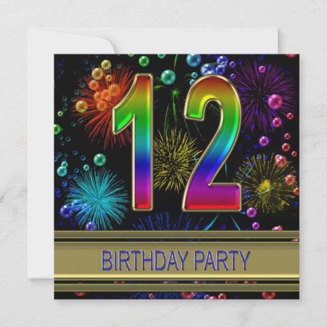 12th Birthday party Invitation with bubbles (Front)
