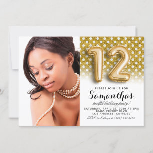 12th Birthday Polkadot Portrait Invitation