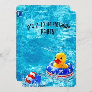 12th Birthday Pool Party With Yellow Duck Invitation