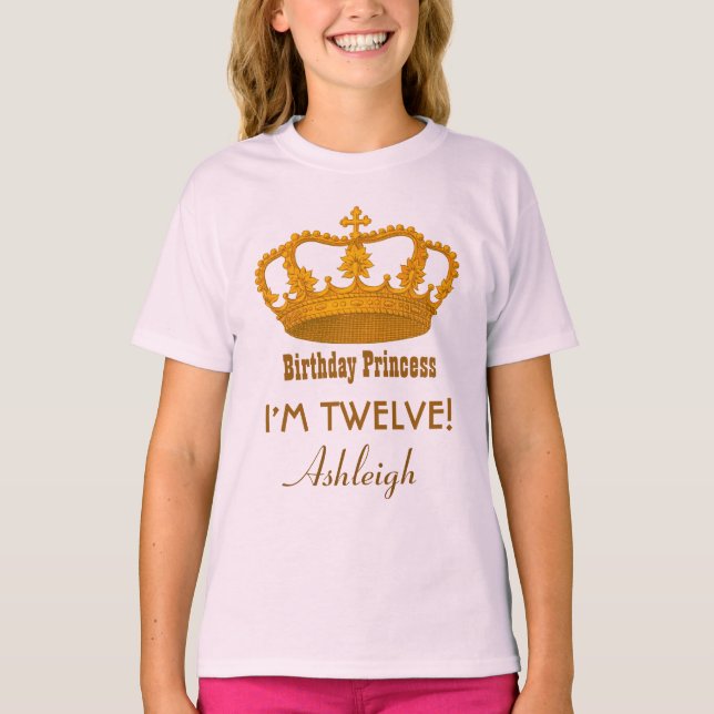 12th Birthday Princess Custom Name Royal Crown A10 T-Shirt (Front)