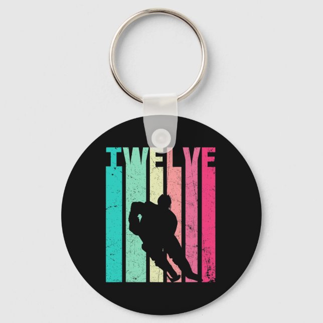 12th Birthday Retro Hockey Lovers 12 Years Old Bir Key Ring (Front)
