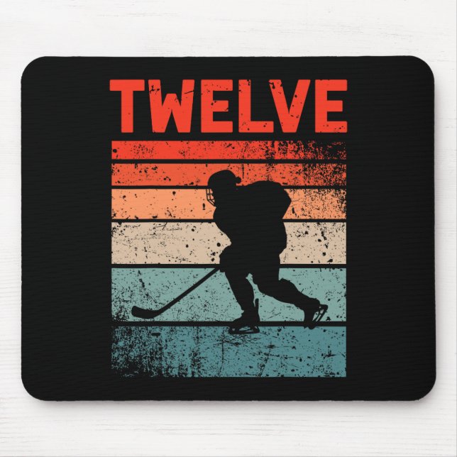 12th Birthday Retro Ice Hockey 12 Years Old Boy Gi Mouse Pad (Front)