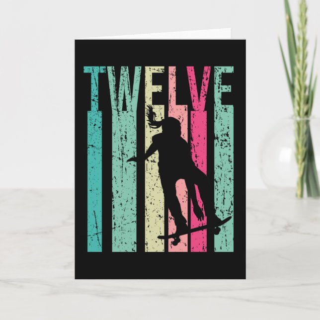 12th Birthday Skater Girl Skateboarding Skating 12 Card (Front)