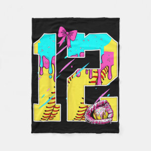12th Birthday Softll Ice Cream Drip Bow 12 Years K Fleece Blanket