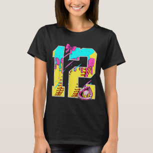 12th Birthday Softll Ice Cream Drip Bow 12 Years K T-Shirt