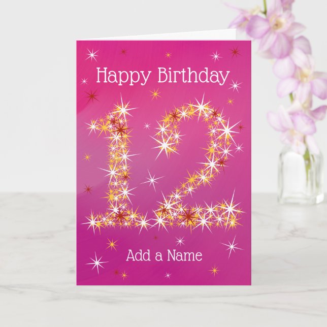 12th Birthday - Star Number - Pink/Purple - Age 12 Card (Orchid)