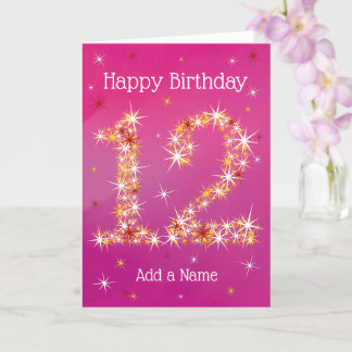 12th Birthday - Star Number - Pink/Purple - Age 12 Card