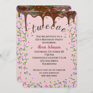 12th Birthday With Chocolate Icing And Sprinkles Invitation