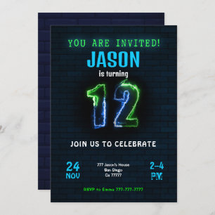 12th Boy Birthday Invitation