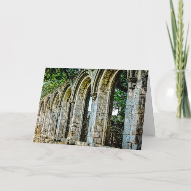 12th Century Abbey Wall Holiday Card (Front)