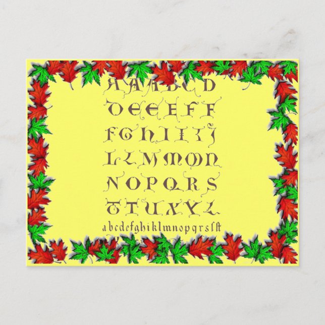 12th Century Alpahbet Postcard (Front)