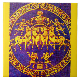 12th century mediaeval horseman and soldiers ceramic tile