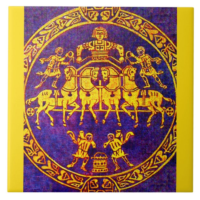 12th century mediaeval horseman and soldiers ceramic tile (Front)