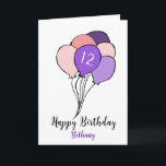 12th girl birthday bunch of balloons card<br><div class="desc">12th birthday card with a purple and pink bunch of balloons design.  
This card has a modern look and is perfect for a daughter,  niece or granddaughter on her twelfth birthday.
The age,  girl's name and inside message can all be customized as desired.</div>