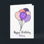 12th girl birthday bunch of balloons card<br><div class="desc">12th birthday card with a purple and pink bunch of balloons design.  
This card has a modern look and is perfect for a daughter,  niece or granddaughter on her twelfth birthday.
The age,  girl's name and inside message can all be customized as desired.</div>