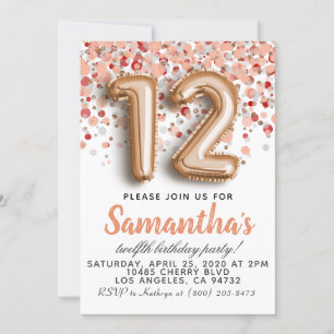 12th Rose Gold Birthday Invitation