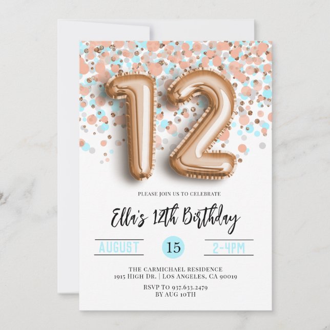 12th Rose Gold Birthday Invitation (Front)