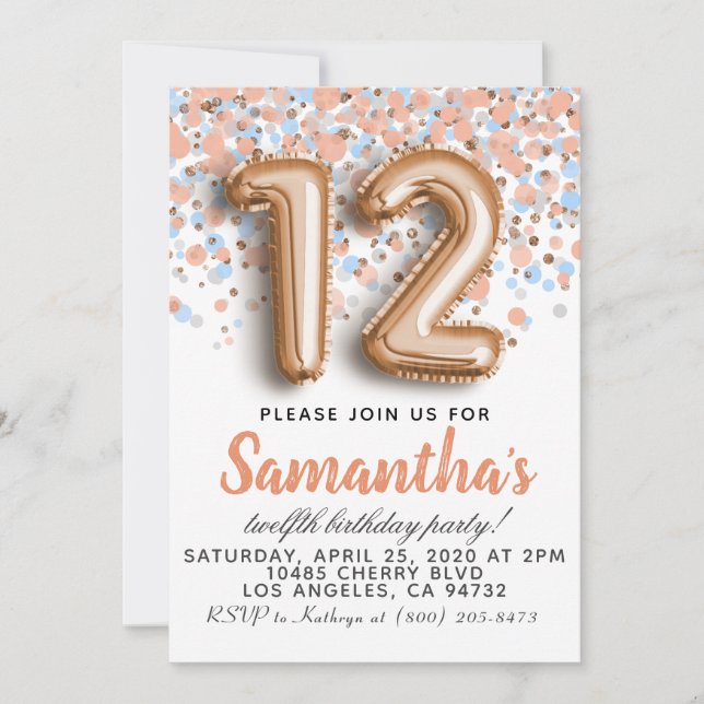 12th Rose Gold Birthday Invitation (Front)
