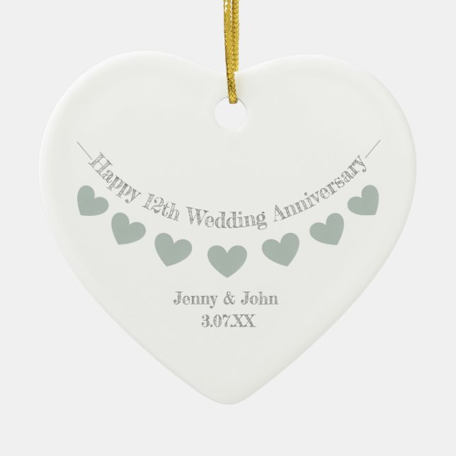 12th Silk Wedding Anniversary husband & wife gift Ceramic Ornament (Front)