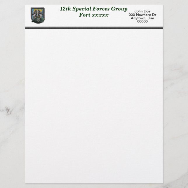 12th special forces vets veterans flash Letterhead (Front)