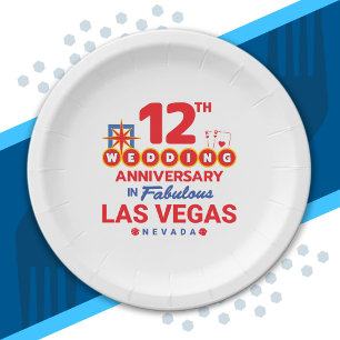 12th Wedding Anniversary Couples Las Vegas Trip Paper Plate
