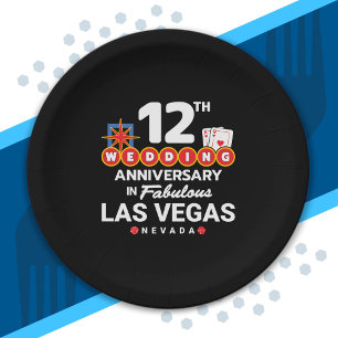12th Wedding Anniversary Couples Las Vegas Trip Paper Plate