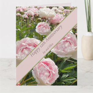 12th Wedding Anniversary, Peony flower Card