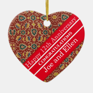 12th Wedding Anniversary, Silk Anniversary Ceramic Ornament