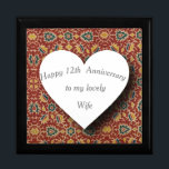 12th Wedding Anniversary, Silk Anniversary Gift Box<br><div class="desc">This unusual anniversary gift box has been designed for a twelfth wedding anniversary,  traditionally silk. It features a background of beautiful multicoloured patterned ancient Egyptian silk,  a white heart,  and editable text. Perfect to hold a special gift for a Wife,  Husband or couple.</div>