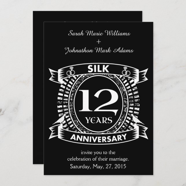 12TH wedding anniversary silk Invitation (Front/Back)