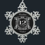 12TH wedding anniversary silk Snowflake Pewter Christmas Ornament<br><div class="desc">Your twelfth wedding anniversary has the traditional gift is silk. This crest style design is a romantic design for couples celebrating 12 years of marriage. If you would like any help customising this design please contact me,  their is an ask this designer button,  just below this text.</div>