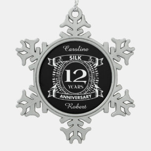 12TH wedding anniversary silk Snowflake Pewter Christmas Ornament